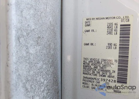 2018 Nissan Maxima 3.5 Sl z USA, uszkodzony, nr VIN 1N4AA6AP6JC397428